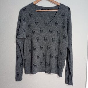 Skull Cashmere V-Neck Skull Print Cashmere Sweater